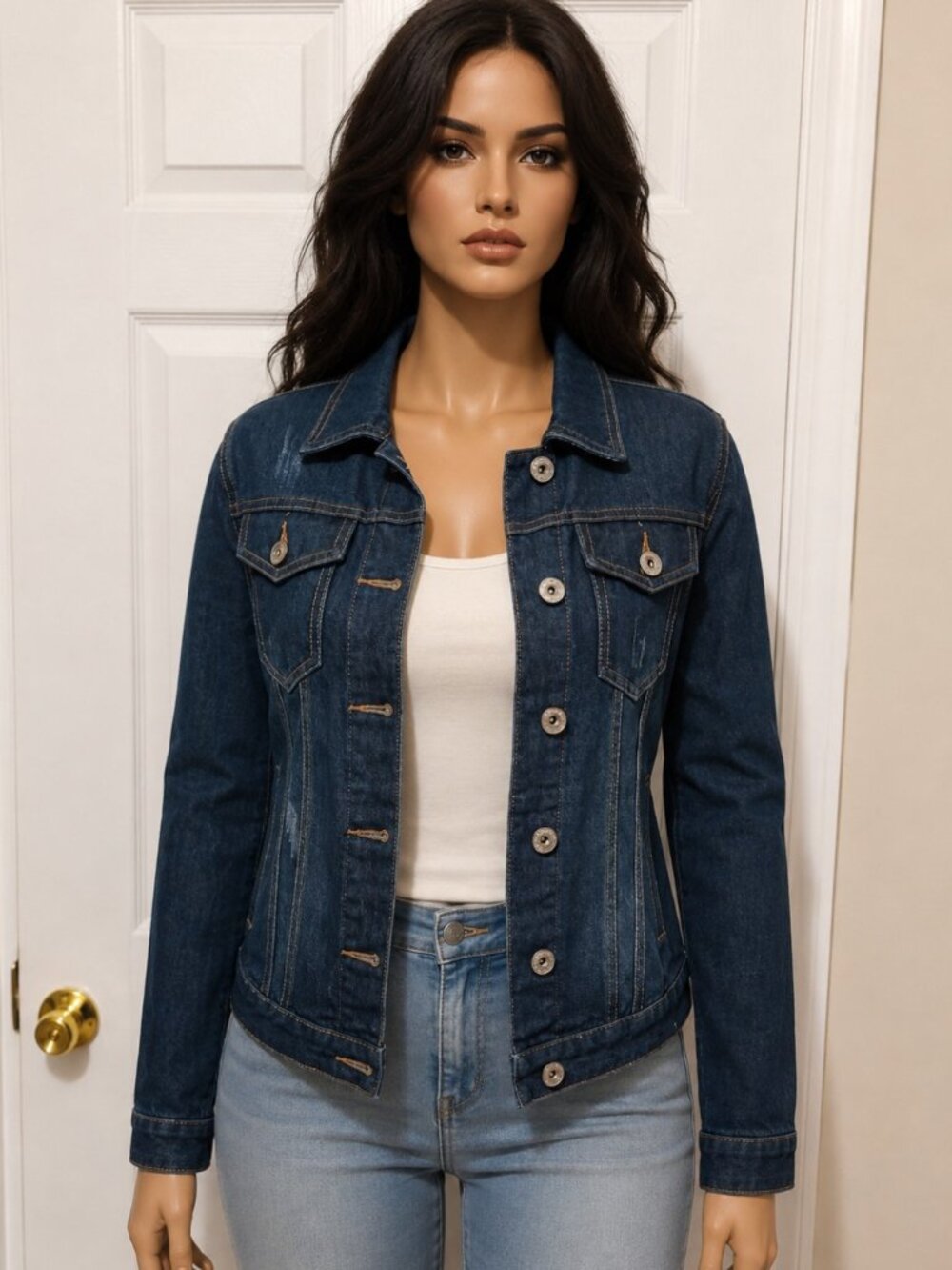 California Vintage Classic Women's Denim Jacket Size Medium, Dark Blue.